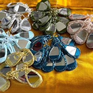 Appliques, Mirror Appliques, Zari Embroidered Decorative Appliques, Indian Mirror Tassels, Bridal Embellishment - Choose Color 6 pcs