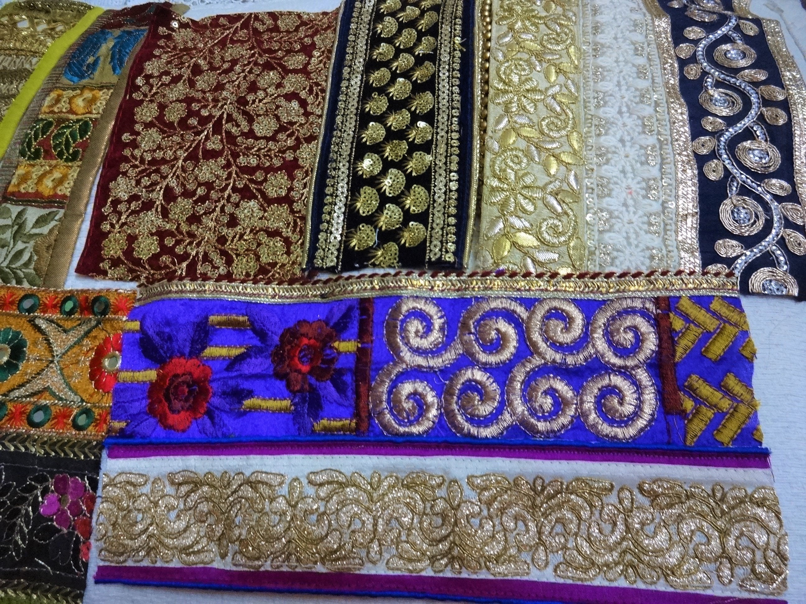 Indian Embroidered Trims Fabrics Remnants Scrap Material Boho Etsy UK