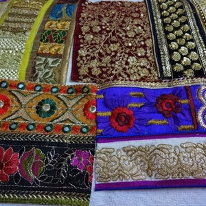 Indische bestickte Trims Stoffe Reste Schrott Material Boho Journal liefert Patchwork ethnische Sari Grenzen Textil Handwerk Set DIY gemischt