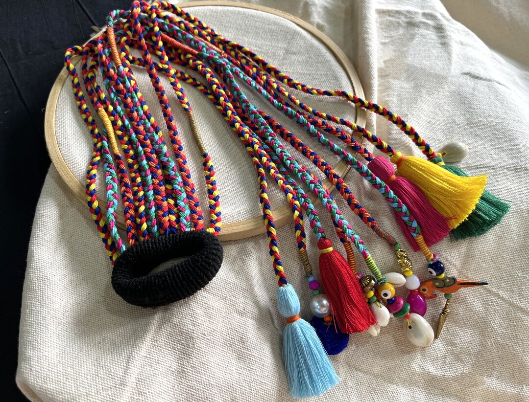 18 Handmade Cotton Hair Strings With Loop, Hair Accessory, BOHO Gypsy