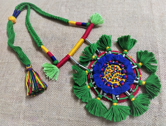 Indian Jewelry, Sustainable Banjara Tribal Thread Tassel Necklace
