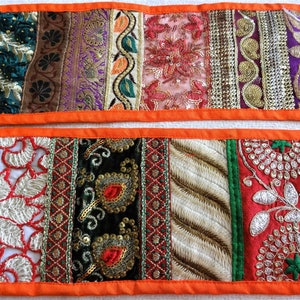 Dentelle brodée de patch indien, garniture ethnique faite à la main, bordure Sari, large tissu couture artisanat dentelle, dentelle Boho Zari - une cour Orange AA