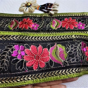 Indische Spitze, dekorative Trim, Handwerk Band, Sari Grenze, Scrapbook Journal Verschönerung, breite schwarze bestickte Stoff Spitze-1 Meter