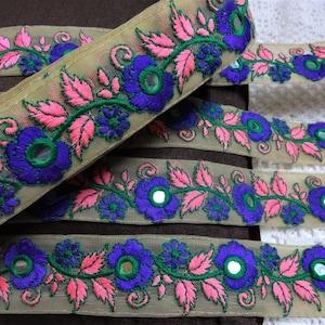 Indian Trim, Geborduurd bloemenkant, decoratieve naai trim, Sari Border, Organza Fabric Bruidskant, Craft Ribbon, DIY - 9 yards