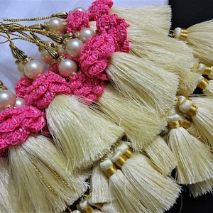 Handmade Crochet Tassels, Beaded Tassel, Bridal Tassels, Decorative Tassels, Saree Blouse Tassels, Indian Tassels, Latkans - set of 2