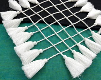 Twisted Cotton Cord, Bracelet Cord, Curtain Tie back- Gift Wrapping Packaging String Jewelry Cotton Cord, Sari Tassels, DIY - 12 pcs White