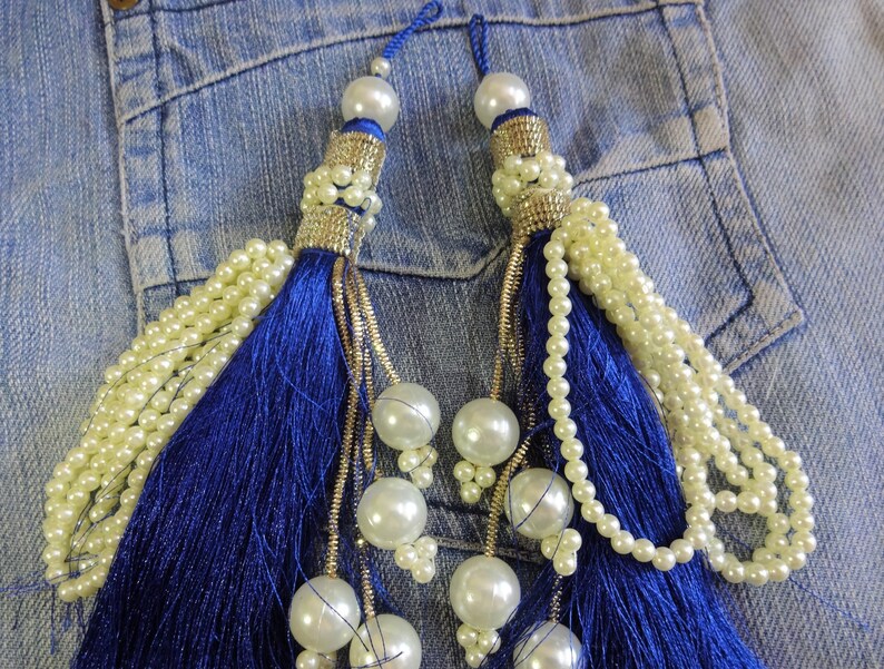 Beaded Tassels Tassels Indian Tassels Embellishment Silk Tassels Latkans Decorative Tassels 2 pcs Blue Sari Blouse Tassels