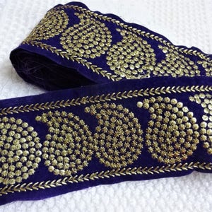 Indian gestickte Spitze, breite Pailletten-Paisley-trimmen, Craft Ribbon, Saree Grenze, Verschönerung, Spitzen, dekorativen Spitzen - 9 Meter