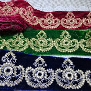 Indische geborduurd Lace brede Zari Trim, ambachtelijke lint, Saree rand, versiering, fluwelen stof Lace, decoratieve Lace - 1 Yard Royal blauw