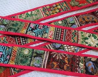 Indian Patch Embroidered Lace, Handmade Trim, Saree Border, Fabric Lace, Zari Lace, Sewing Supply - one yard patch work lace AAA