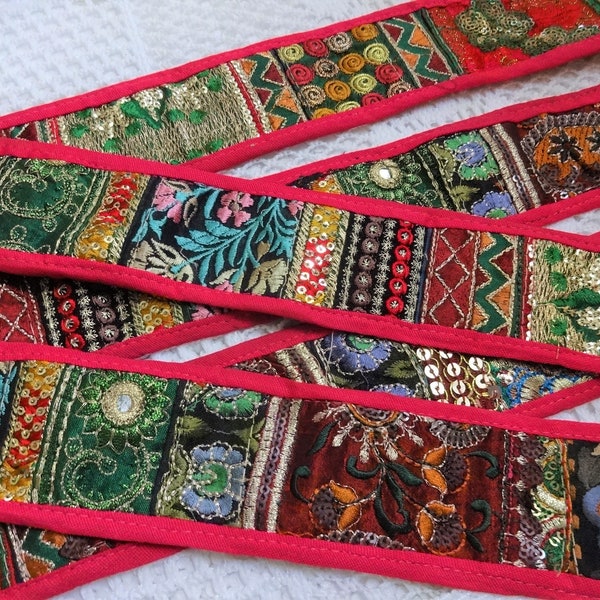 Indian Patch Embroidered Lace, Handmade Trim, Saree Border, Fabric Lace, Zari Lace, Sewing Supply - one yard patch work lace AAA