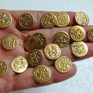 Antique Gold Brass Coin Charms, 14 MM Coin Stampings, Jewelry Supplies, Indian Brass Coins - 100 Pcs