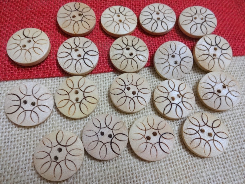 25 mm Wood Buttons, Natural Wood Large Buttons with Two Holes, Indian Sewing Buttons, Craft Supplies 30 pcs image 3