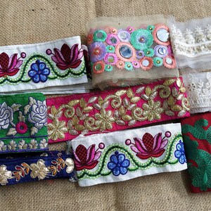 Adornos indios, retales de bordado, encajes decorativos, bordes de sari, material de desecho, suministros para diarios bohemios, costura, manualidades, cintas (surtidas)