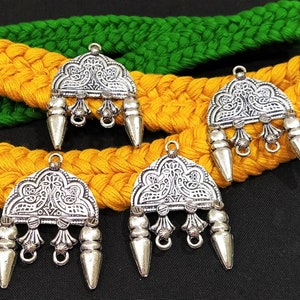Antique Silver Tone Metal Pendants, Ethnic Necklace Pendants, Tribal Jewelry Supplies, Indian Boho Charms - set of 4