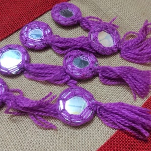 Indian Appliques, Mirror Appliques, Kutch Hand Embroidered Appliques, Decorative Appliques, Banjara Appliques, Craft Supplies  Purple 10 pcs