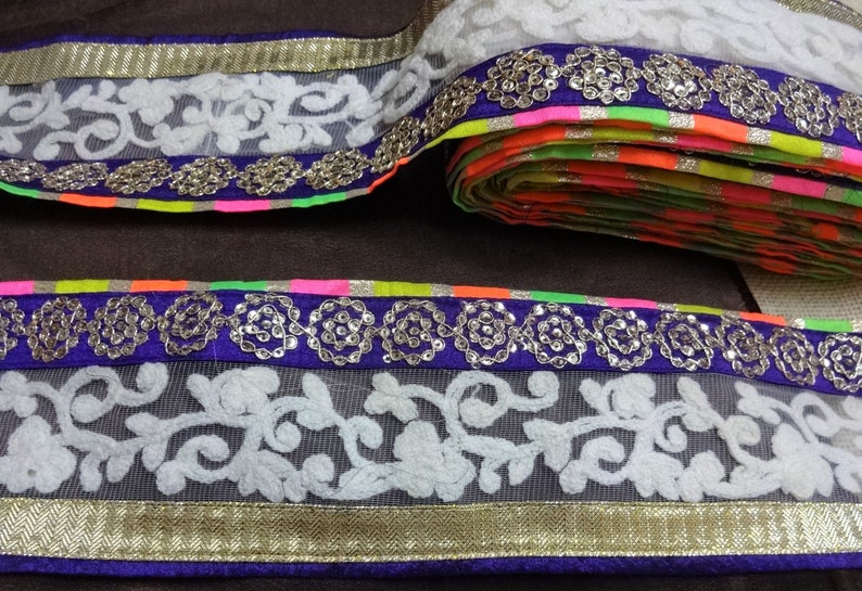 Indian Lace Embroidered Net Trim Decorative Ribbon Ethnic - Etsy