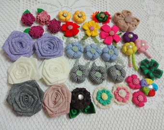 Surtido de apliques de flores de tela india, decoración de bolsos, adornos para álbumes de recortes, apliques de tela, suministros para manualidades
