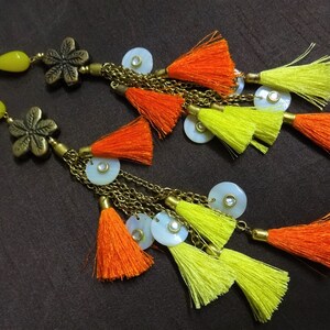 2 Pcs Metal Flower Tassels, Silk Tassels, Chain Tassels, Purse & Handbag Decoration, Tassel with Silk Tassels, Shell Tassels - Orange