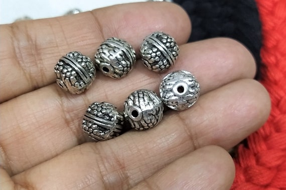 10 Mm Antique Silver Beads, Indian Metal Beads, Tribal Jewelry