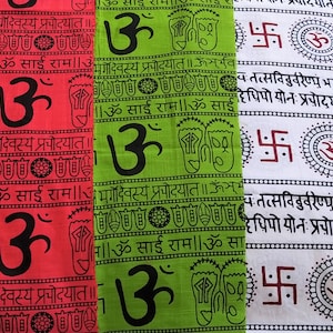 Indian Cotton Fabric, Shlok Written Fabric, Indian Ethnic Boho Sewing Craft Textile, DIY Scrapbooking Remnants - Set of 3 shades