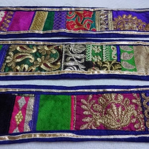 Indian Patch Embroidered Lace,Handmade Ethnic Trim,Sari Border,Broad Fabric Sewing Crafting Lace,Boho Zari Lace - 2 mètres