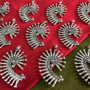 Antique Silver Tone Metal Pendants, Ethnic Necklace Pendants, Tribal Jewelry Supplies, Indian pendants - set of 6