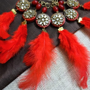 Indische Quasten, Knopf Quasten, ethnische dekorative rote Quasten, Boho, Kundan Arbeit Quasten - ein paar rot