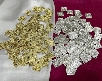 Brass Coin Charms, Coin Stampings, Indian Brass Charms, 16mm Silver Plated Brass Coins - 200 pcs Square Shaped - Choose Color
