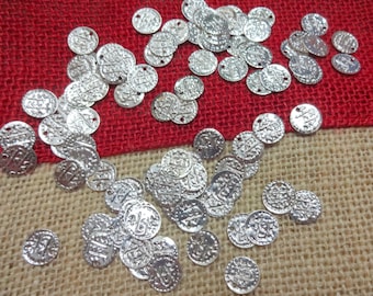 10 mm Brass Coin Charms, Coin Stampings Silver Plated, Indian Brass, Belly Dancing Jewelry Craft Costume - 400 pcs Round