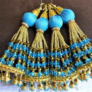 Indian Tassels, Beaded Tassels, Fabric Ball Tassels, Bridal Tassels, Decorative Tassels, Saree Blouse Tassels, Indian Latkans - set of 2