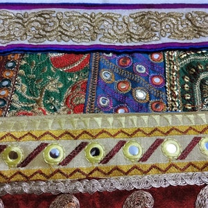 Indian Fabric, Geborduurde Zari Trim Patchwork Stof, Kant werkstoffen, Indiaas textiel, Boho Decor, Naaien - 11,25" W x 36" L