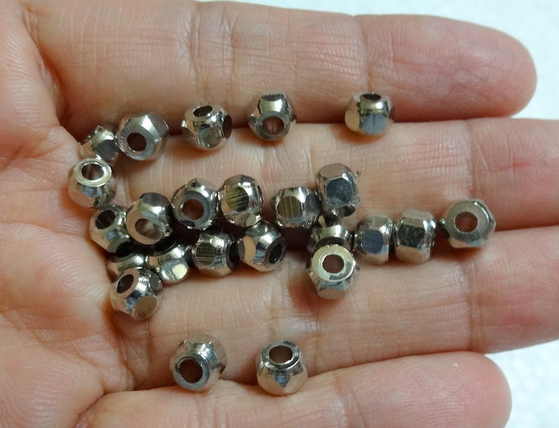 Indian Jewelry Supplies 5MM Big Hole 100pcs Solid Metal Beads Faceted Silver Spacer Beads