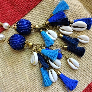 2 Pcs Cowrie Tassel, Silk Tassel, Chain Tassel, Purse & Handbag Decoration, Tassel with Silk Tassels, Indian Tassels - Royal Blue
