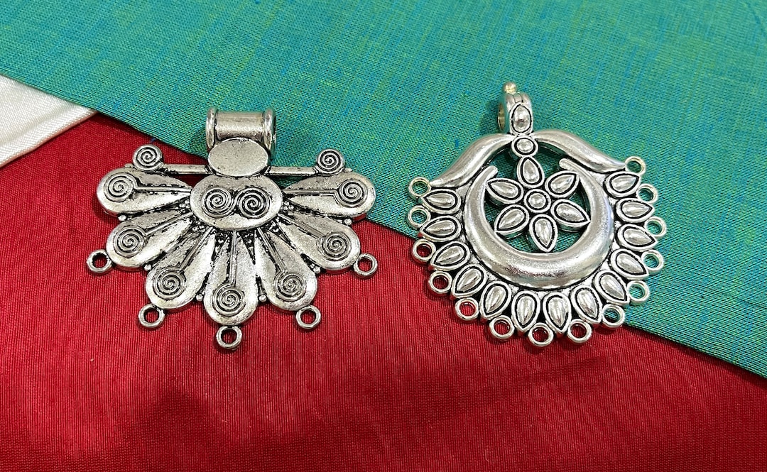 Antique Silver Tone Metal Pendants, Ethnic Necklace Pendants, Tribal