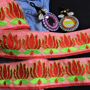 Indische bestickte Trim, rosa Stoff Spitze, dekorative Handwerk Band, Nähen Versorgung, Neon Lotus Trim, Scrapbook Journal Verschönerung, DIY - 1 Hof