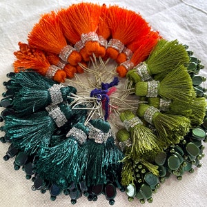 Tassels, Silk Tassels, Embellishment, Decorative Beaded Tassels, Sari Blouse Tassels, Indian Wedding Latkans 10 pcs - Choose Color