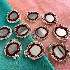 Indian Mirror Appliques, Hand Embroidered Decorative Appliques, Decorative Shisha Mirrors, Craft Supplies - Set of 10 pcs