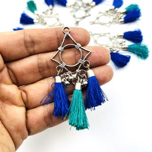 Antique Silver Tone Metal Pendant, Indian Ethnic Necklace Pendant with Tassels, Tribal Jewelry Supplies, Bohemian Pendant Charms - 2 pairs