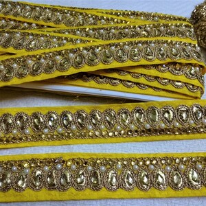 Indiase trim geborduurd Zari Kant decoratieve naaien Trim Sari Border Gele stof bruidskant craft lint versiering - 9 meter