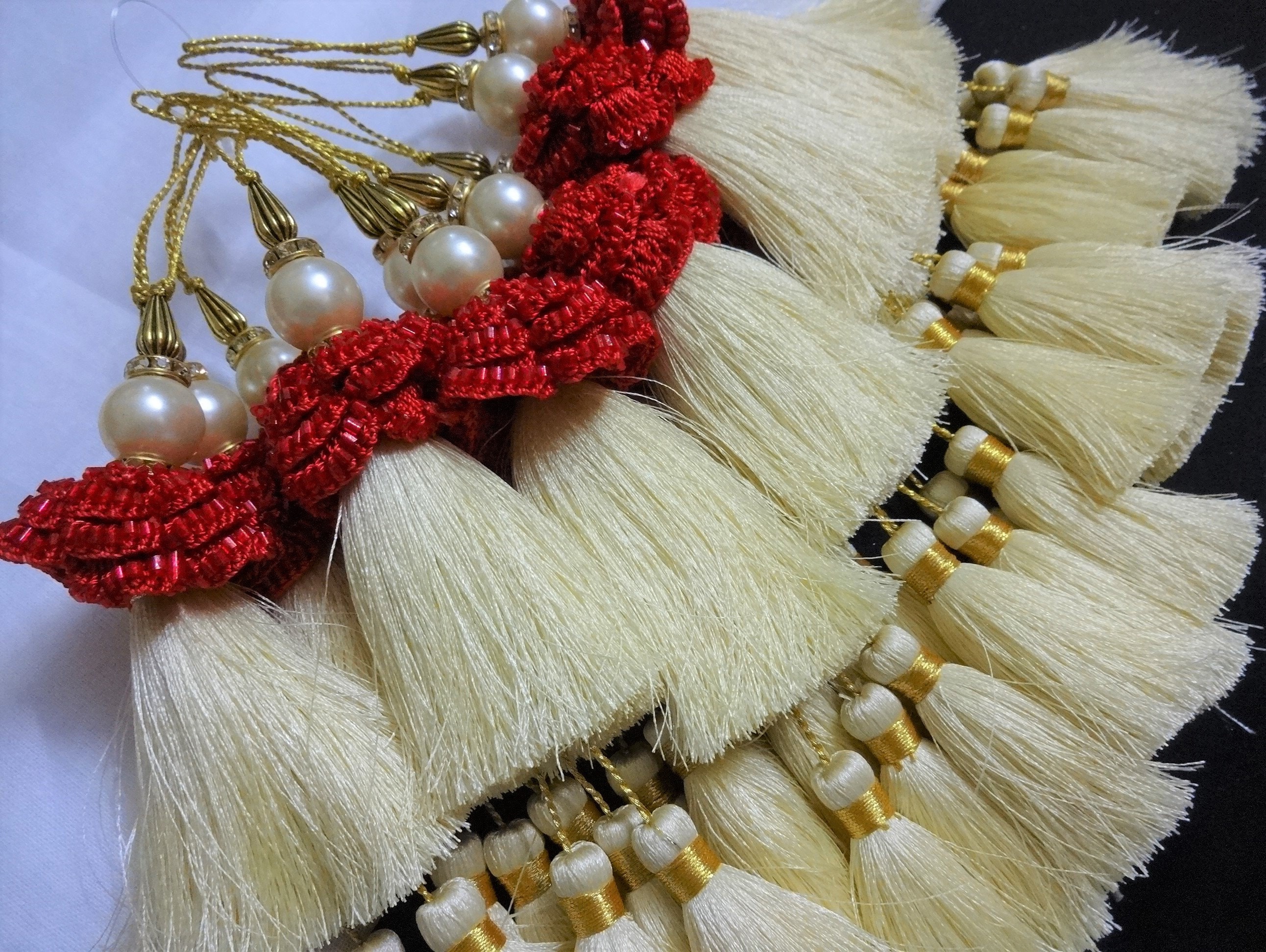 Carrot Red Color Thread Tassels With Beads Set Of 2 main image 1