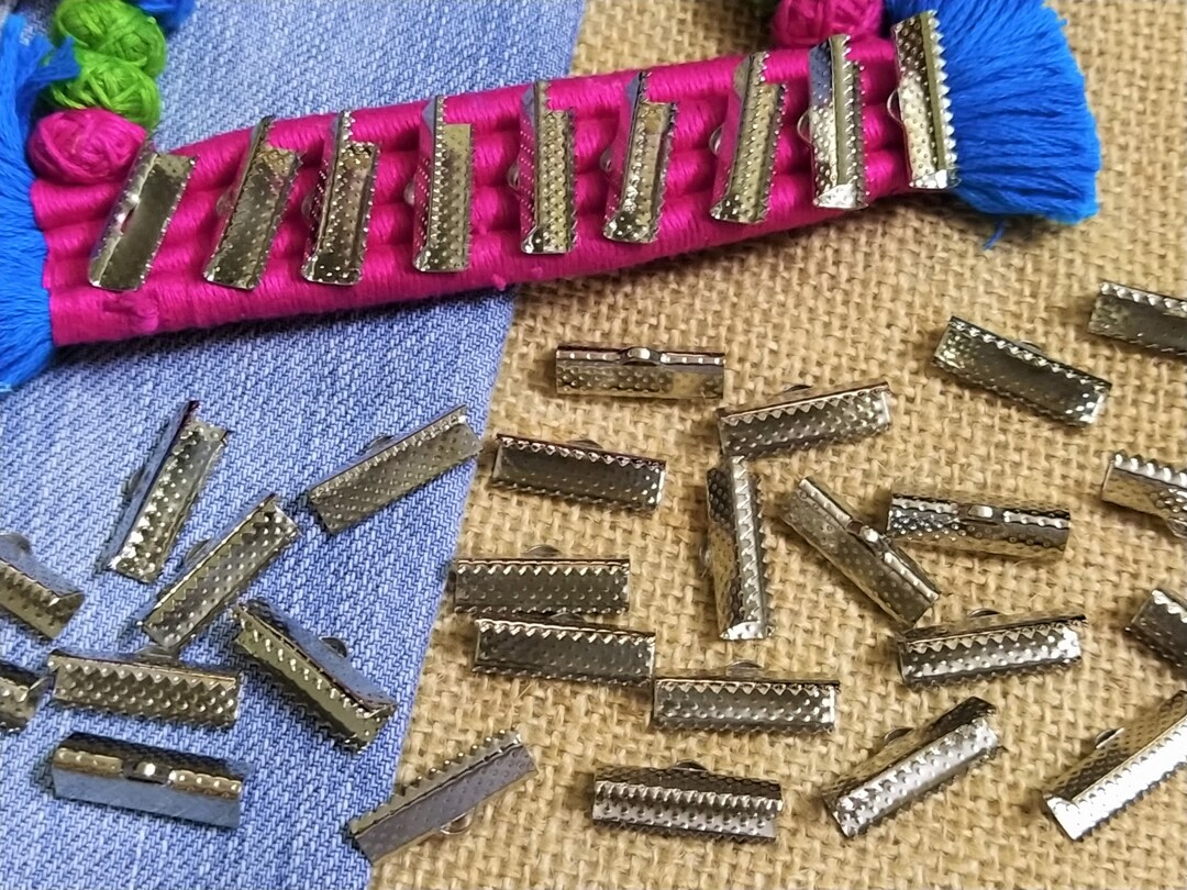 20 MM Silver Plated Metal Ribbon Crimp, Cord End Clasp, Ribbon Clasp