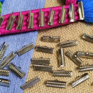20 MM Silver Plated Metal Ribbon Crimp, Cord End Clasp, Ribbon Clasp, Choker Necklace End Clasp - 60 pcs
