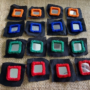 Indian Mirror Appliques, Hand Embroidered Decorative Appliques, Decorative Shisha Mirrors, Craft Supplies - Mixed 16 pcs