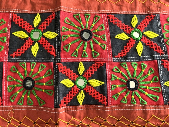 Indian Applique, Embroidered Multi Colored Rectangular Ethnic Sew