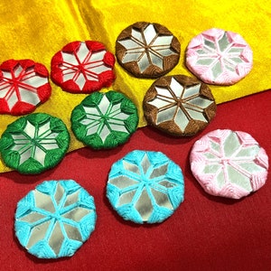 Indian Mirror Appliques, Hand Embroidered Decorative Appliques, Decorative Shisha Mirrors, Craft Supplies - Mixed 10 pcs