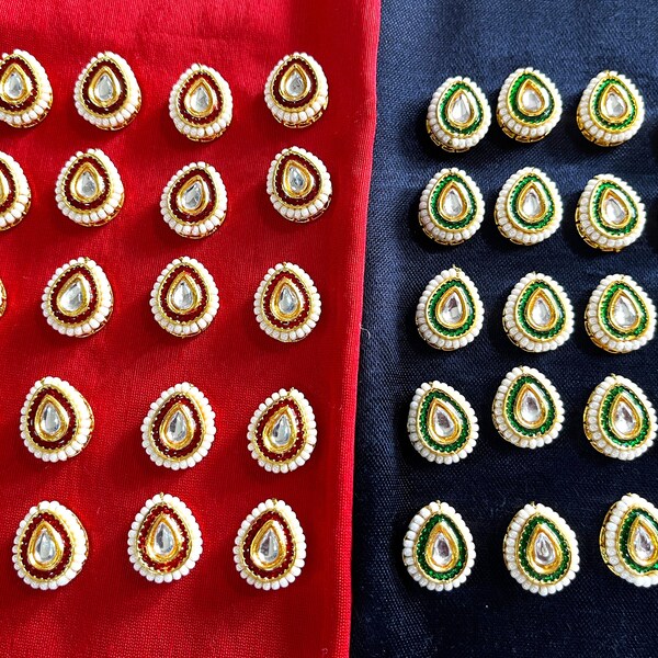 Ethnic Metal Jewelry Connectors, Beaded Kundan Flower Pendants, Indian Kundan Beads, Jewelry Supplies - 20 pcs choose color