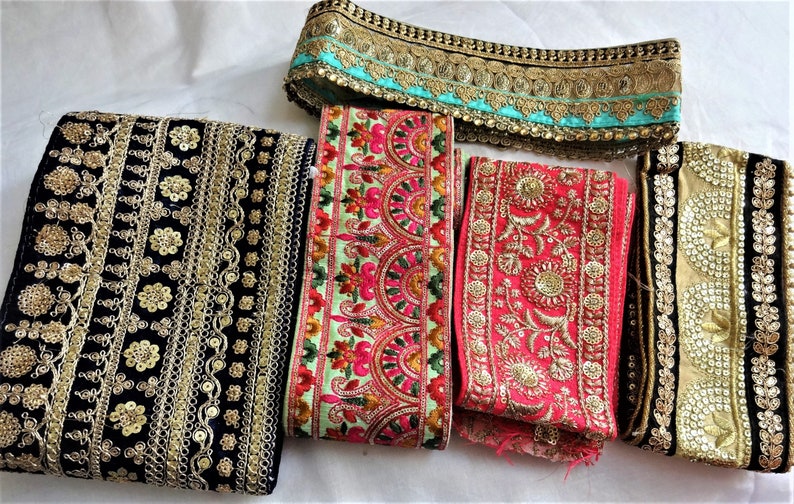 Indian Assorted Embroidered Trims Decorative Laces Sari Etsy
