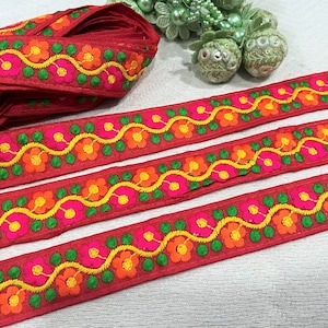 Renda indiana, fita floral bordada por atacado, borda de sari, enfeite de sucata, acabamento em tecido de costura artesanal - 8,5 jardas laranja