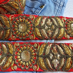 Indiaas geborduurd kant, decoratieve Zardosi-rand, sari-rand, stoffen kant, Zari Kundan-kant, bruidsversiering, naaikostuumlint - 1 werf